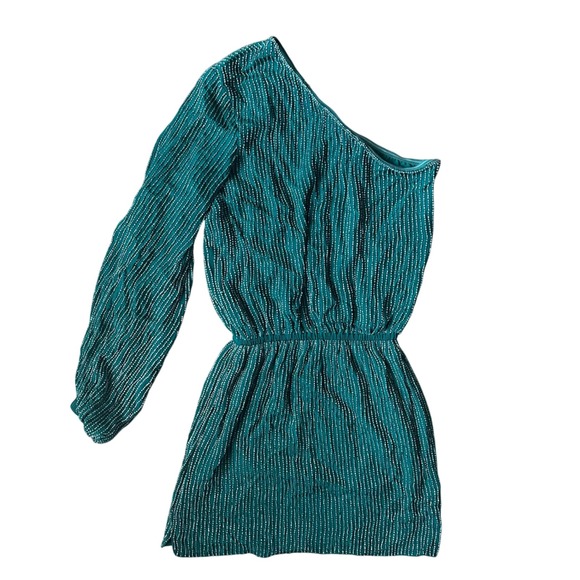 Karina Grimaldi Beaded One Shoulder Dress Emerald Green XS Party Cocktail - Picture 4 of 6